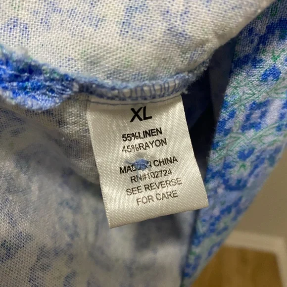 Linen Sleeveless Top Blue and Green Print - Picture 8 of 8